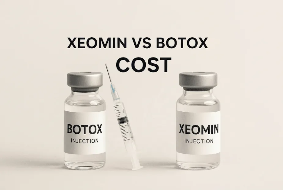 Xeomin vs Botox cost comparison showing injection vials and syringe for cosmetic treatments.