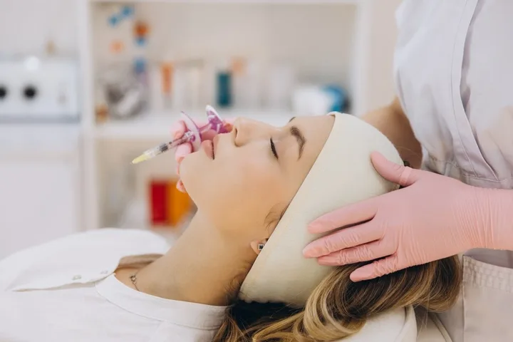 A woman receiving a facial injection treatment at a professional medical spa in Michigan