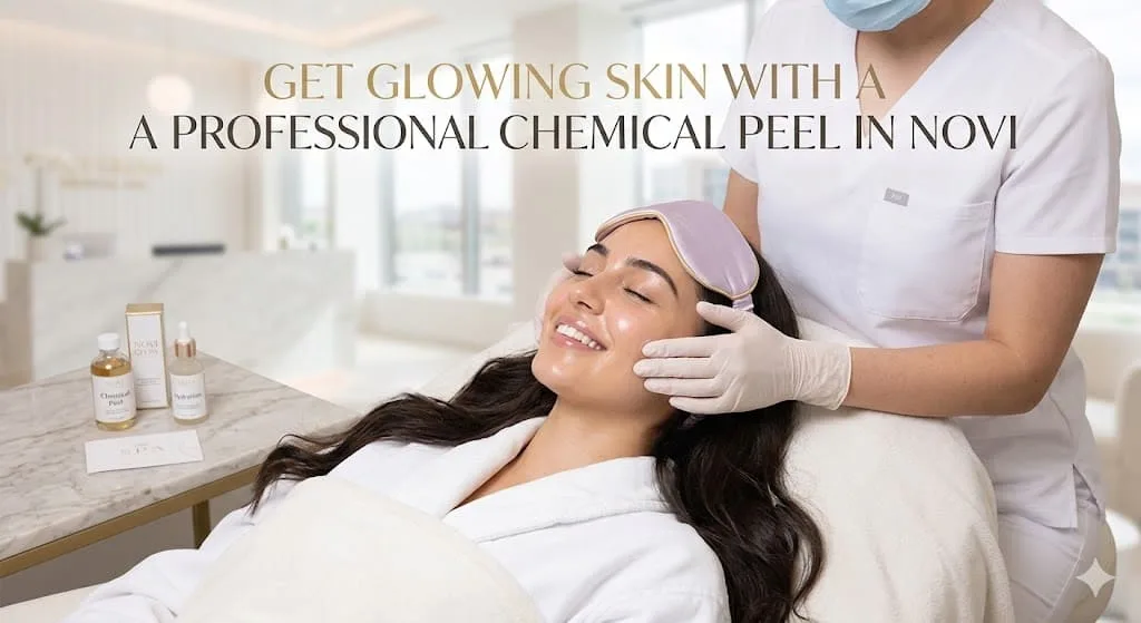 A woman relaxing at a spa during a professional chemical peel in Novi, receiving expert skincare treatment for smoother, glowing, and rejuvenated skin.