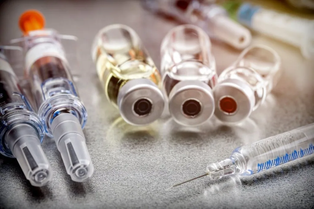 Close-up of syringes and vials prepared for vitamin therapy, representing professional vitamin injections in Novi for energy, immunity, and wellness support.